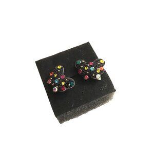 WOMENS BLACK/MULTI COLOR BUTTERFLY EARRINGS